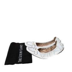 Pre Owned Tod's Light Grey Leather Buckle Detail Scrunch Ballet Flats Size 40.5