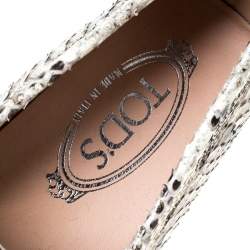 Pre Owned Tod's Beige/Black Python Double T Metal Loafers Size 36