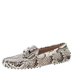 Pre Owned Tod's Beige/Black Python Double T Metal Loafers Size 36