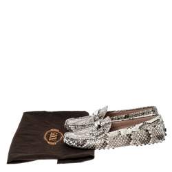 Pre Owned Tod's Beige/Black Python Double T Metal Loafers Size 36