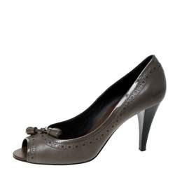 Tod's Grey Leather Tassel Peep Toe Pumps Size 39