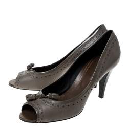 Tod's Grey Leather Tassel Peep Toe Pumps Size 39