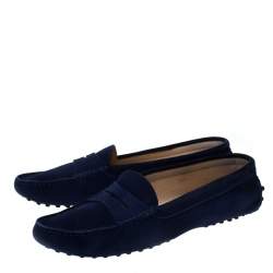 Pre Owned Tod’s Navy Blue Suede Gommino Driving Loafers Size 39.5