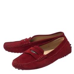 Tod's Red Suede Leather Penny Slip On Loafers Size 35