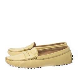 Pre Owned Tod's Yellow Leather Gommino Loafers Size 36