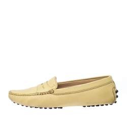 Pre Owned Tod's Yellow Leather Gommino Loafers Size 36