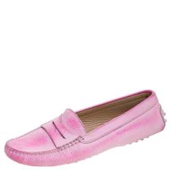 Tod's Pink Leather Penny Slip On Loafers Size 37.5