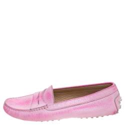 Tod's Pink Leather Penny Slip On Loafers Size 37.5