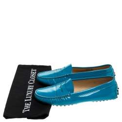 Tod's Blue Patent Leather Penny Slip On Loafers Size 38