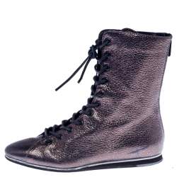 Pre Owned Tod's Metallic Grey Leather Ankle Boots Size 37