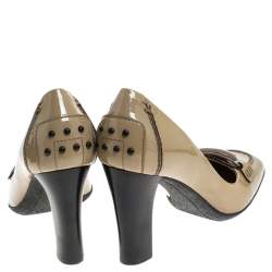 Tod's Beige Patent Leather Block Heel Loafer Pumps Size 37