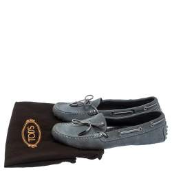 Pre Owned Tod's Grey Suede Leather Gommino Slip On Loafers Size 37