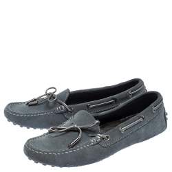 Pre Owned Tod's Grey Suede Leather Gommino Slip On Loafers Size 37
