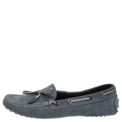 Pre Owned Tod's Grey Suede Leather Gommino Slip On Loafers Size 37