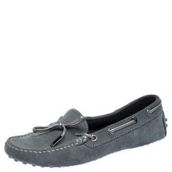 Pre Owned Tod's Grey Suede Leather Gommino Slip On Loafers Size 37