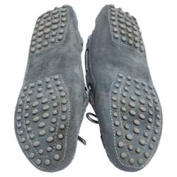 Pre Owned Tod's Grey Suede Leather Gommino Slip On Loafers Size 37
