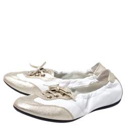 Pre Owned Tod's White/Gold Leather Gomma Lace Slip On Sneakers Size 37.5