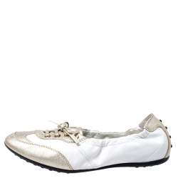 Pre Owned Tod's White/Gold Leather Gomma Lace Slip On Sneakers Size 37.5