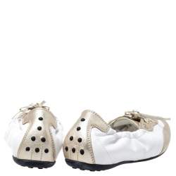 Pre Owned Tod's White/Gold Leather Gomma Lace Slip On Sneakers Size 37.5