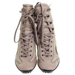 مملوكة مسبقًا Tod’s Beige/Olive Green Canvas and Leather Lace Up Boots Size 37