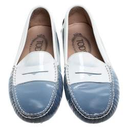 Pre Owned Tod's Blue/White Gradient Patent Leather Penny Loafers Size 35
