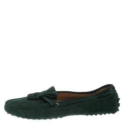 Pre Owned Tod's Green Suede Bow Driving Loafers Size 40