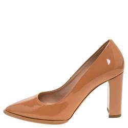 Pre Owned Tod's Beige Patent Leather Pointed Toe Pumps Size 35