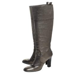 مملوكة مسبقًا Tod's Metallic Grey Leather Knee Length Boots Size 36.5