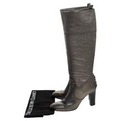 مملوكة مسبقًا Tod's Metallic Grey Leather Knee Length Boots Size 36.5