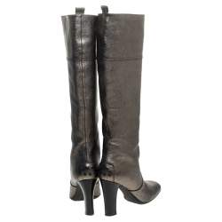 مملوكة مسبقًا Tod's Metallic Grey Leather Knee Length Boots Size 36.5