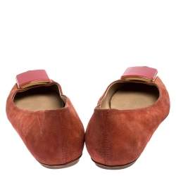 Pre Owned Tod's Orange Suede Square Detail Ballet Flats Size 37