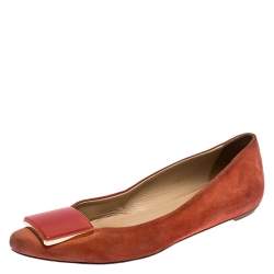 Pre Owned Tod's Orange Suede Square Detail Ballet Flats Size 37