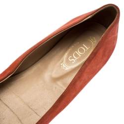 Pre Owned Tod's Orange Suede Square Detail Ballet Flats Size 37