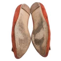 Pre Owned Tod's Orange Suede Square Detail Ballet Flats Size 37