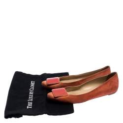 Pre Owned Tod's Orange Suede Square Detail Ballet Flats Size 37