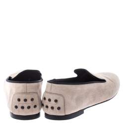 Pre Owned Tod's Beige Suede Slip On Loafers Size 38