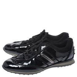 Pre Owned Tod's Black Patent Leather and Suede Lace Low Top Sneakers Size 37.5