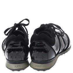 Pre Owned Tod's Black Patent Leather and Suede Lace Low Top Sneakers Size 37.5