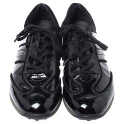 Pre Owned Tod's Black Patent Leather and Suede Lace Low Top Sneakers Size 37.5