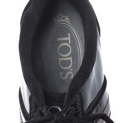 Pre Owned Tod's Black Patent Leather and Suede Lace Low Top Sneakers Size 37.5