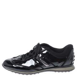 Pre Owned Tod's Black Patent Leather and Suede Lace Low Top Sneakers Size 37.5