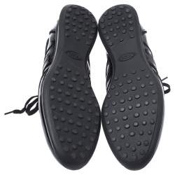 Pre Owned Tod's Black Patent Leather and Suede Lace Low Top Sneakers Size 37.5