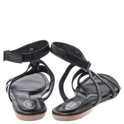 Pre Owned صندل فلات تودز شعار الماركة مرصع سيور جلد أسود 38