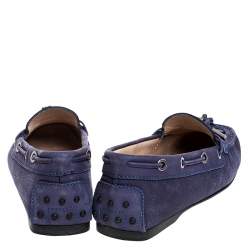 Pre Owned Tod`s Purple Nububk Leather Bow Gommino Loafers Size 38.5
