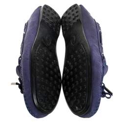 Pre Owned Tod`s Purple Nububk Leather Bow Gommino Loafers Size 38.5