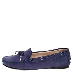 Pre Owned Tod`s Purple Nububk Leather Bow Gommino Loafers Size 38.5