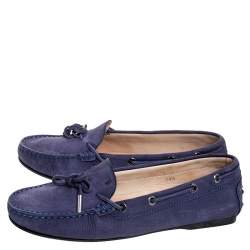 Pre Owned Tod`s Purple Nububk Leather Bow Gommino Loafers Size 38.5