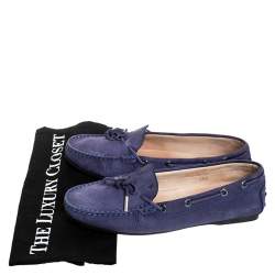 Pre Owned Tod`s Purple Nububk Leather Bow Gommino Loafers Size 38.5