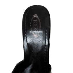 Pre Owned Tod's Black Suede and Patent Leather Slide Sandals Size 40