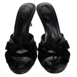 Pre Owned Tod's Black Suede and Patent Leather Slide Sandals Size 40